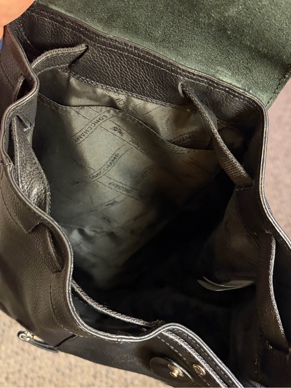 Longchamp Black Leather Backpack Tote with Front Zip Pocket - Picture 7 of 16